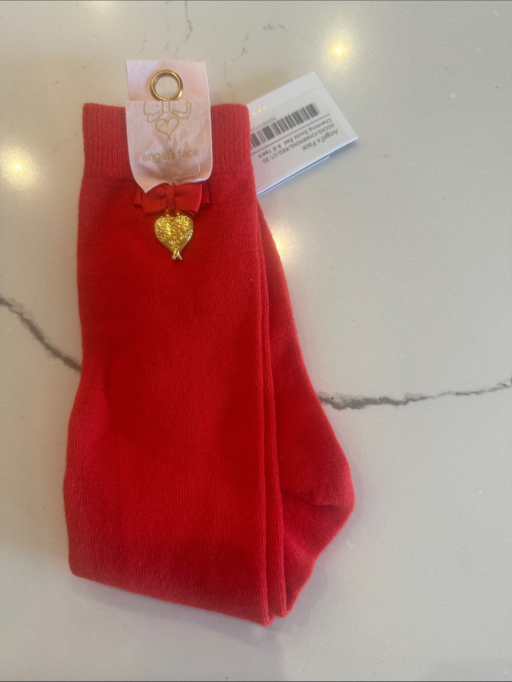 Red Girls' Knee-High Socks with Gold Heart Charm